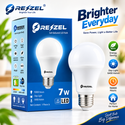 Rezzel Self-Ballasted LED Bulb 7W – Energy Saving 6400K Cool White LED Light Bulb with 270° Beam Angle, High Lumen Output & 1 Year Warranty